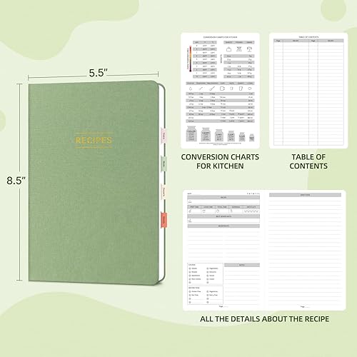 Miniatura 4 de Artake Recipe Book to Write in Your Own Recipes, Aesthetic Blank Family Recipe Journal Notebook with Tabs, Blank Hardcover Cookbook to Organize Your