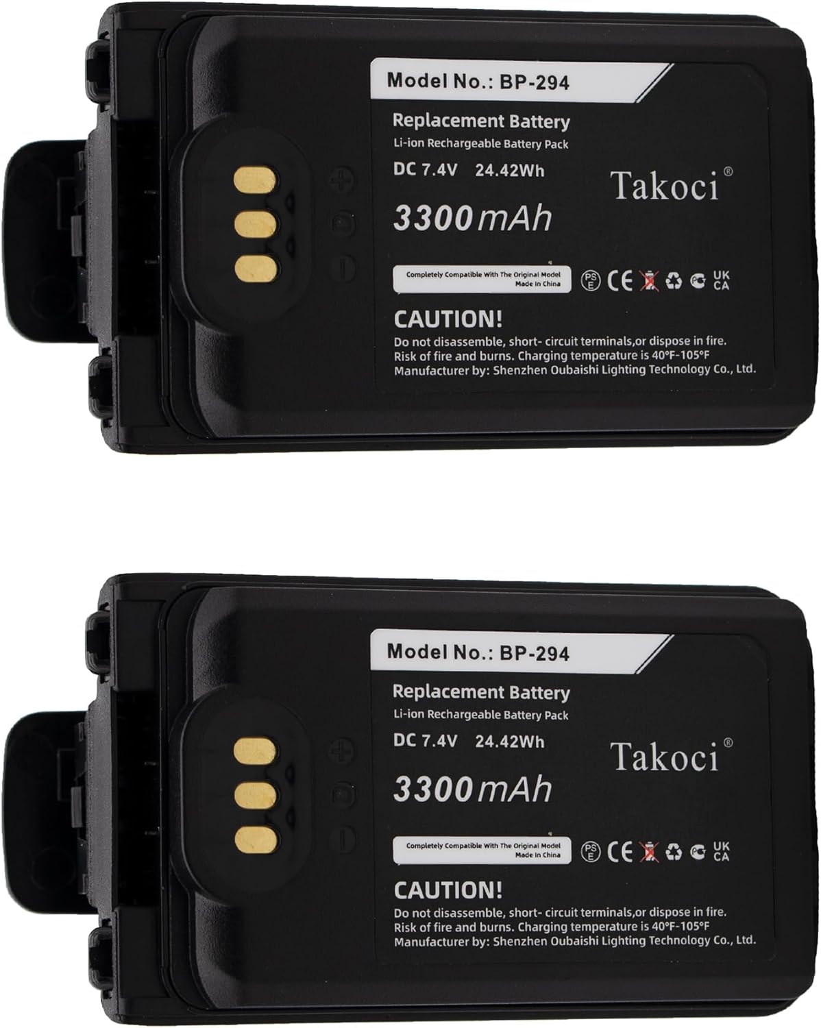 2-Pack 7.4V 3300mAh BP-294 Li-ion Radio Battery Compatible for Icom IC-F52D IC-F62D IC-M85 Two Way Radio