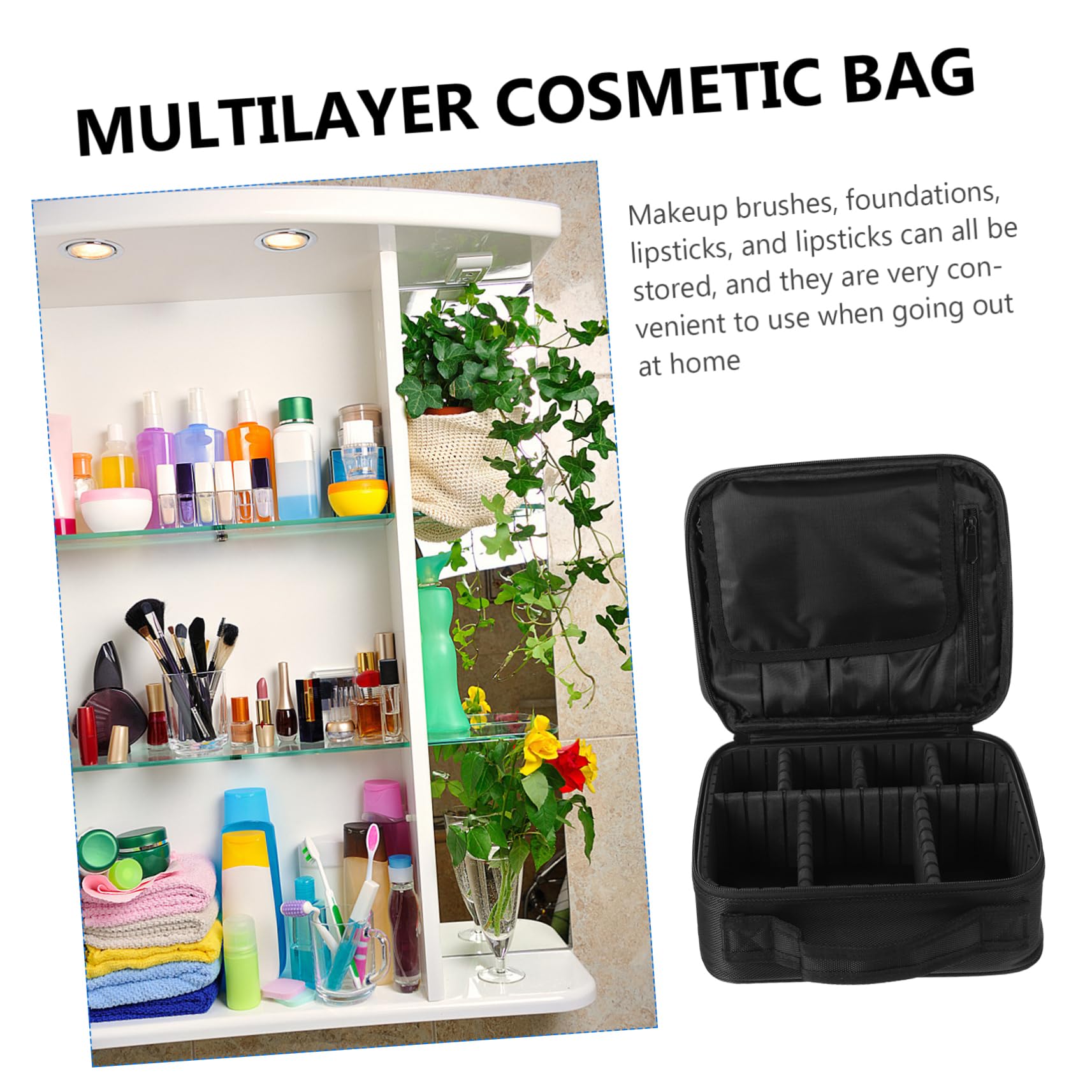 Trousse à Maquillage de Voyage Noire en Nylon, Format Portable