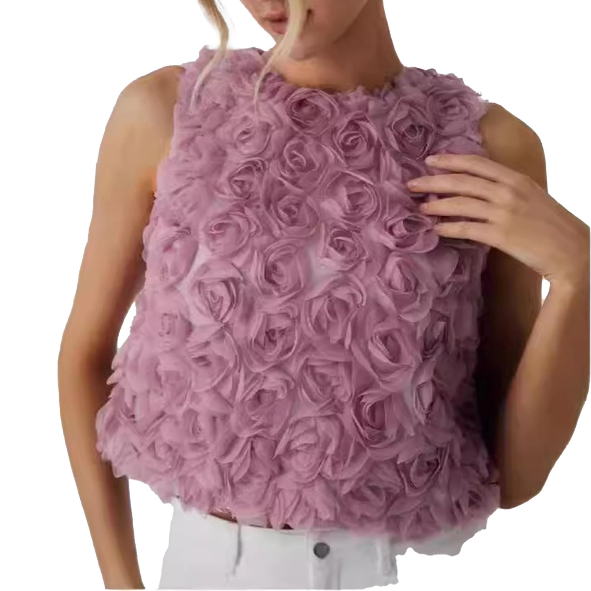 Amazon.com: 3D Rose Embroidered Sleeveless Top, Women's Stylish