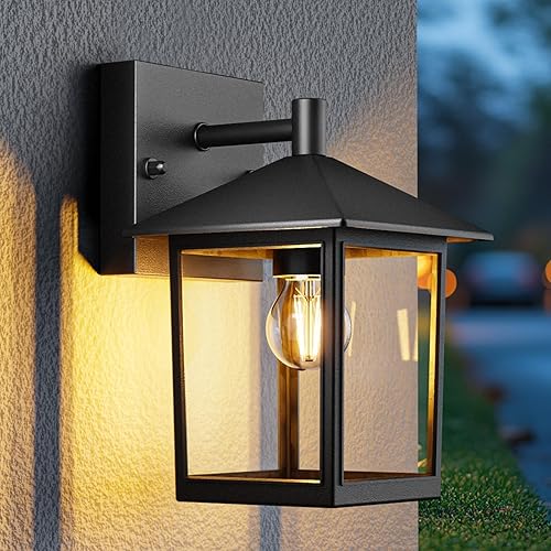 Miniatura 10 de zemty Iluminación exterior del atardecer al amanecer, montaje en pared, luces de porche negro mate con enchufe E26, aplique de pared exterior Negro