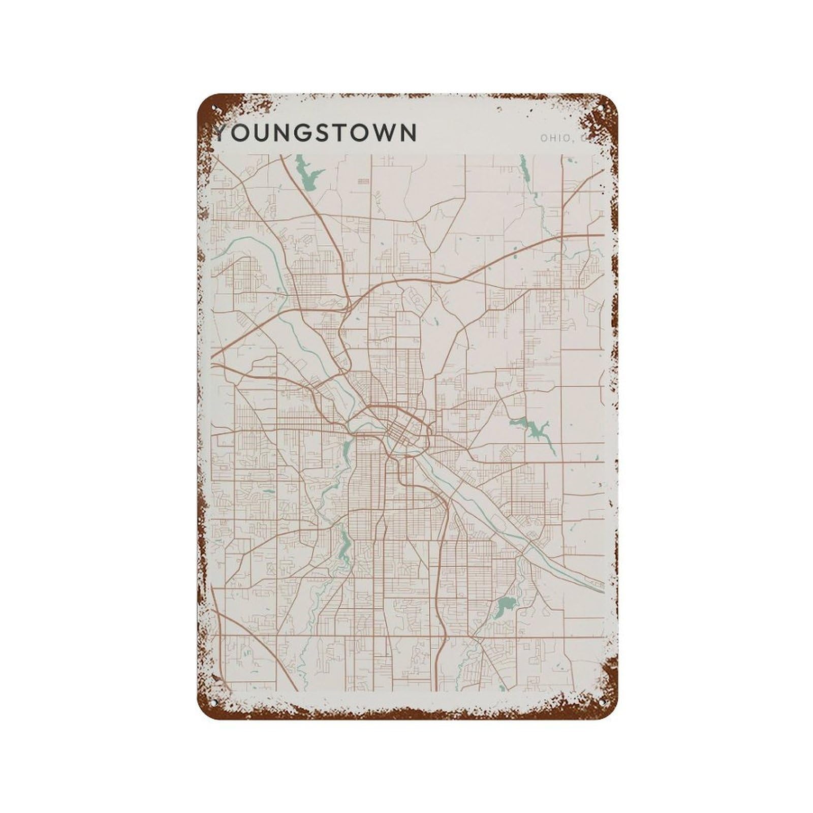 xiaoxiaoshen Youngstown Map Ohio Travel Gift Scandi Wall Decor Art Metal Tin Poster Modern Home Decor Art Home Bar Shop Decorations Vintage Sign 30x20cm