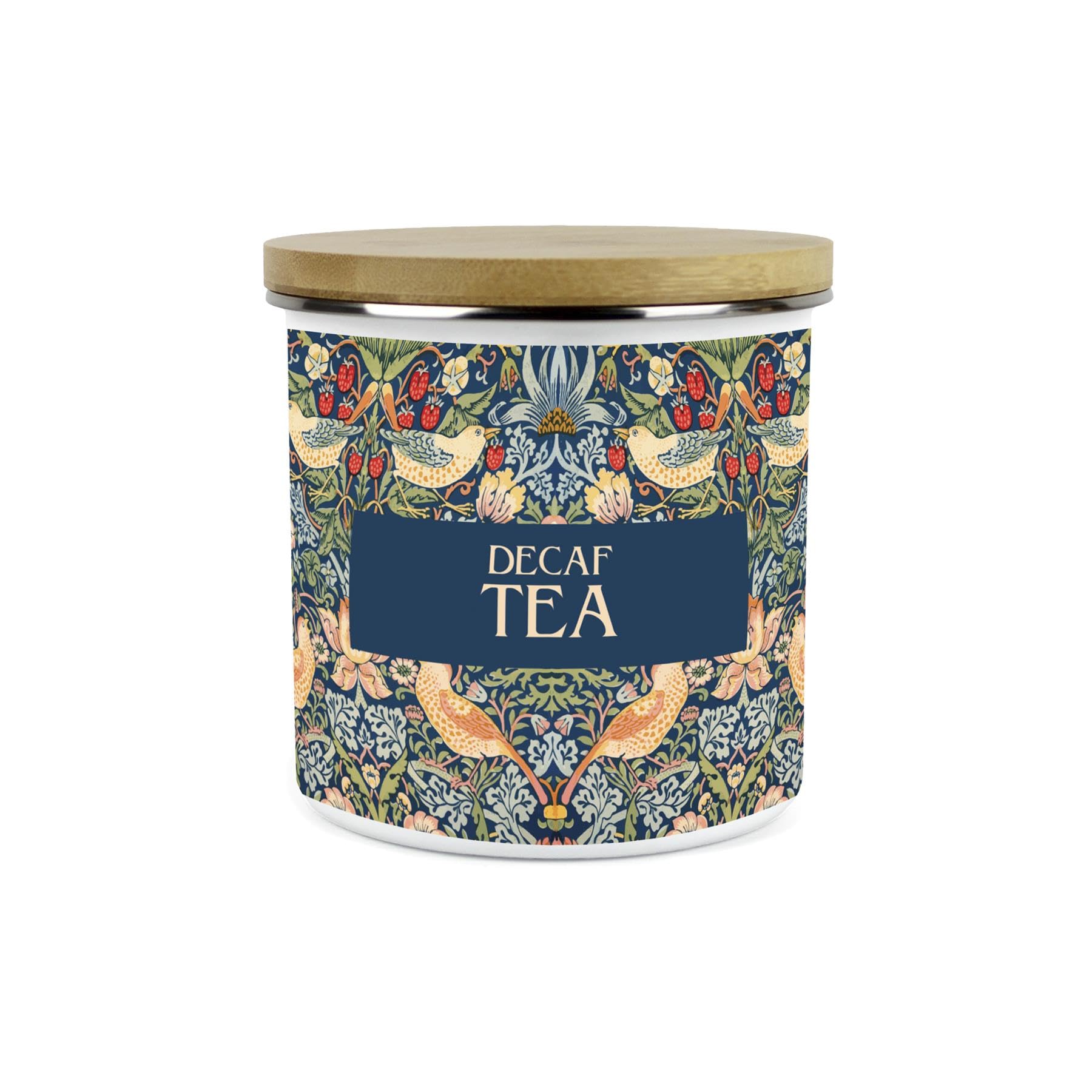 Purely Home Blue Strawberry Thief Decaf Tea Storage Canister, Morris Inspired Tapestry Artwork
