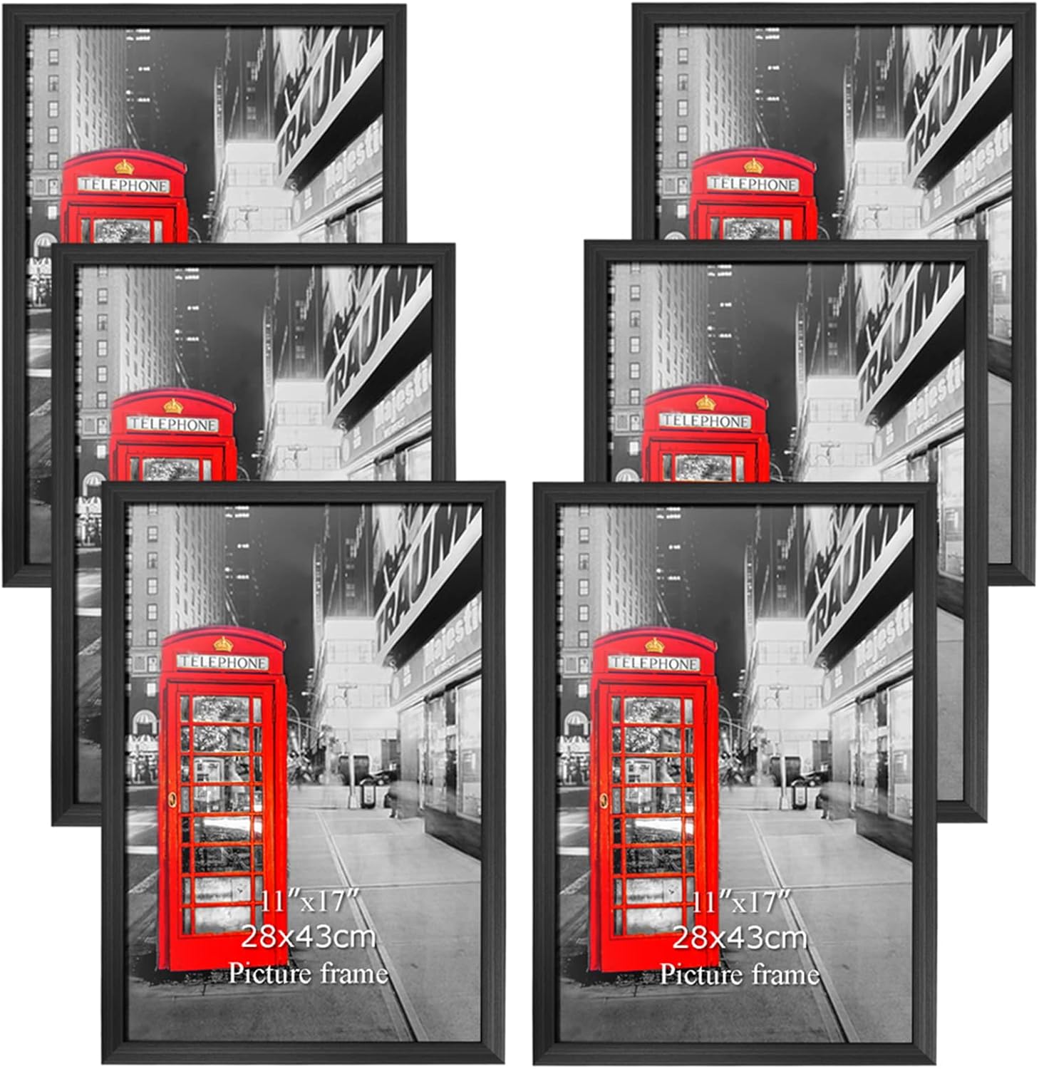 Lavezee 11x17 Black Picture Frame Set of 6, Made to Display 11 by 17