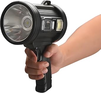 Outdoor Spotlight Flashlight, Handheld Rechargeable Spot Light Flashlight, Super Bright White/Red/Yellow/Blue LED Spot Light for Boat, Truck, Yard Lighting