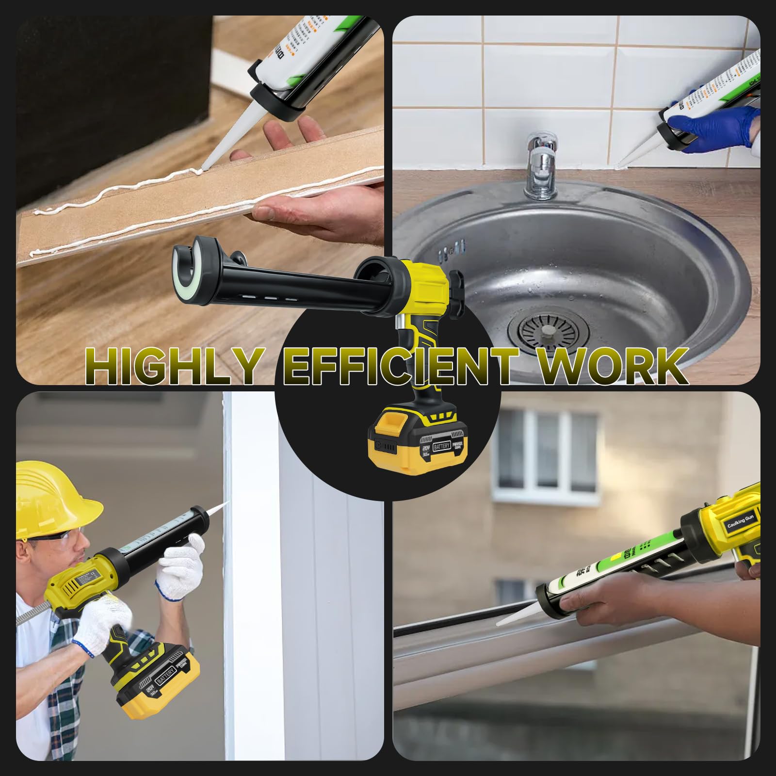 Pistola de calafateo inalámbrica con batería de 3000 mAh para herramienta de calafateo de batería Dewalt de 20 V, pistola de calafateo eléctrica con 4 velocidades, pistola de pegamento de vidrio