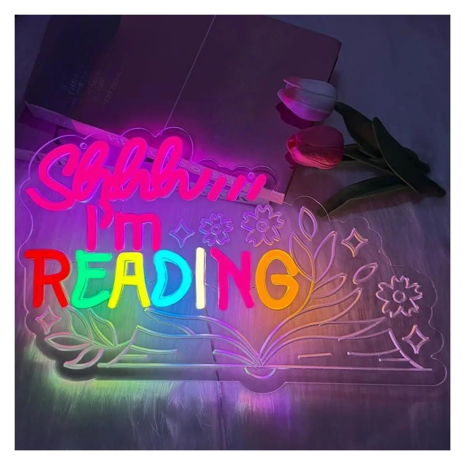 SHOUXI Sign Lamp Reading Neon Sign Dimmable LED Light for Library Read Book Lovers Reading Classroom Bookshelf Reading Room Decor 45.5cmx28.6cm