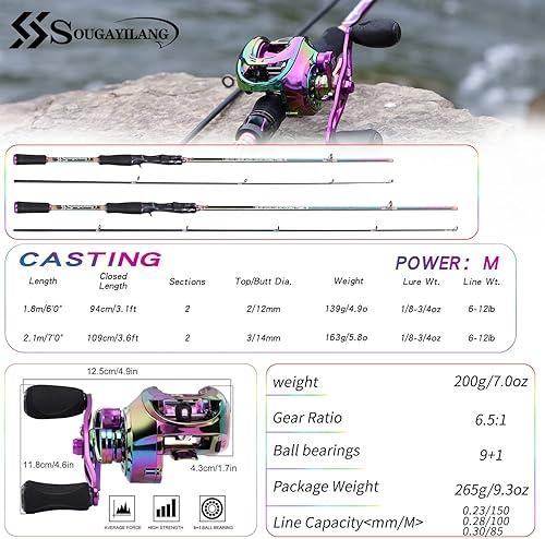 Miniatura 3 de Sougayilang Combo de caña de pescar y carrete, caña de pescar mediana con carrete de cebo combo, combo de pesca de 2 piezas