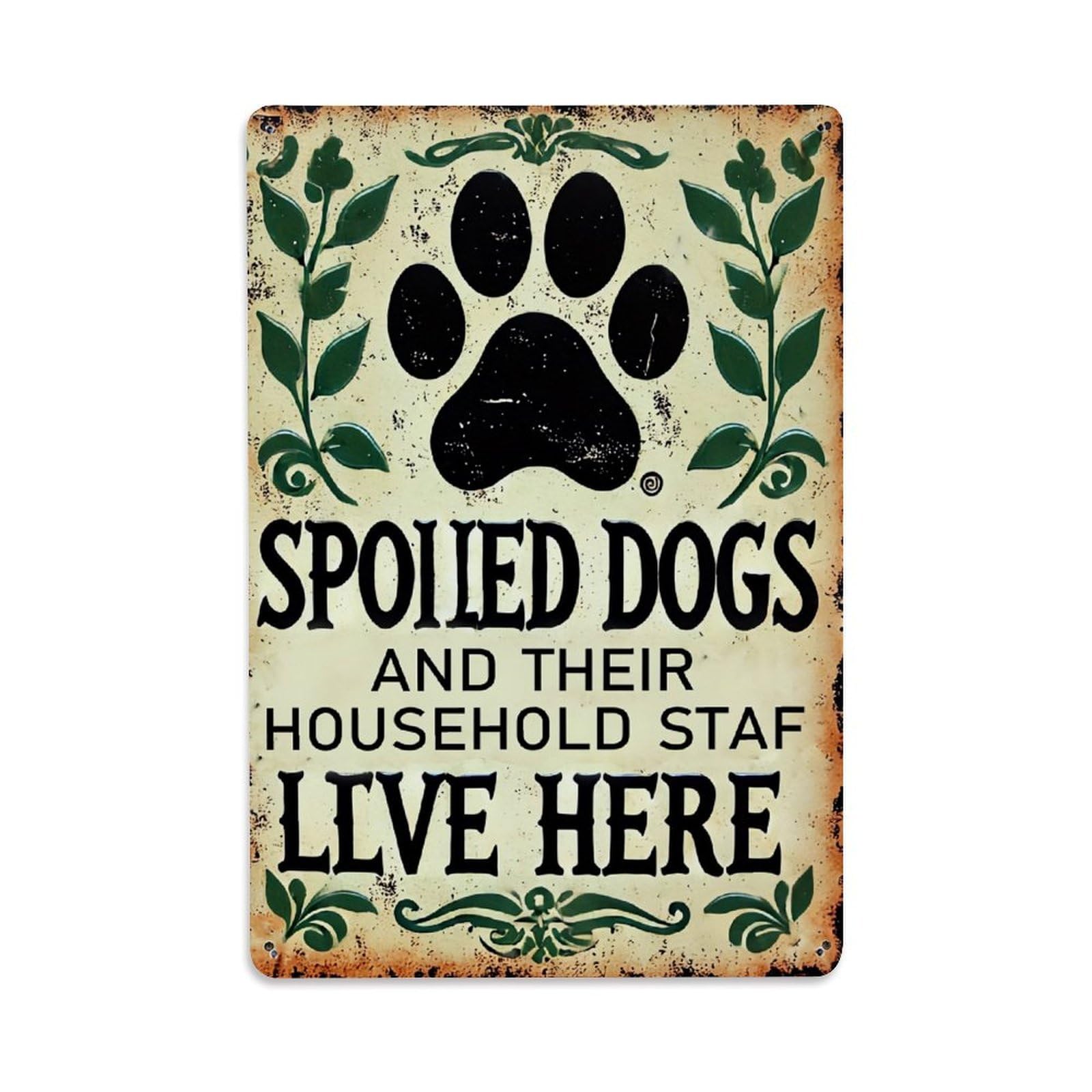 Paw Print Floral Border Text Retro Metal Tin Sign, Vintage Decor Art Poster for Bar, Home, Man Cave, Kitchen, Laundry Room Gift 8x12Inch