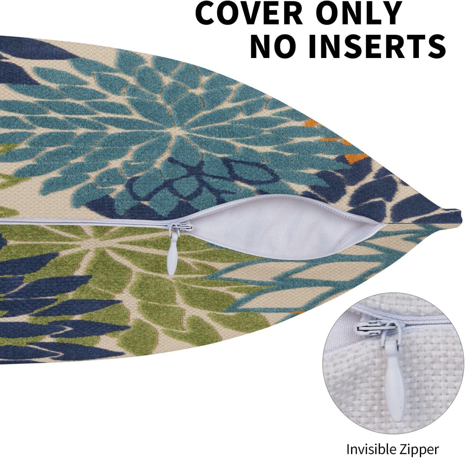 Navy Blue Green Pillow Covers 24x24 Inch Set of 2 Rustic Aqua Teal Orange Dahlia Floral Decorative Throw Pillows Farmhouse Geometric Flower Decor Cushion Cover for Home Sofa Bedroom Outdoor