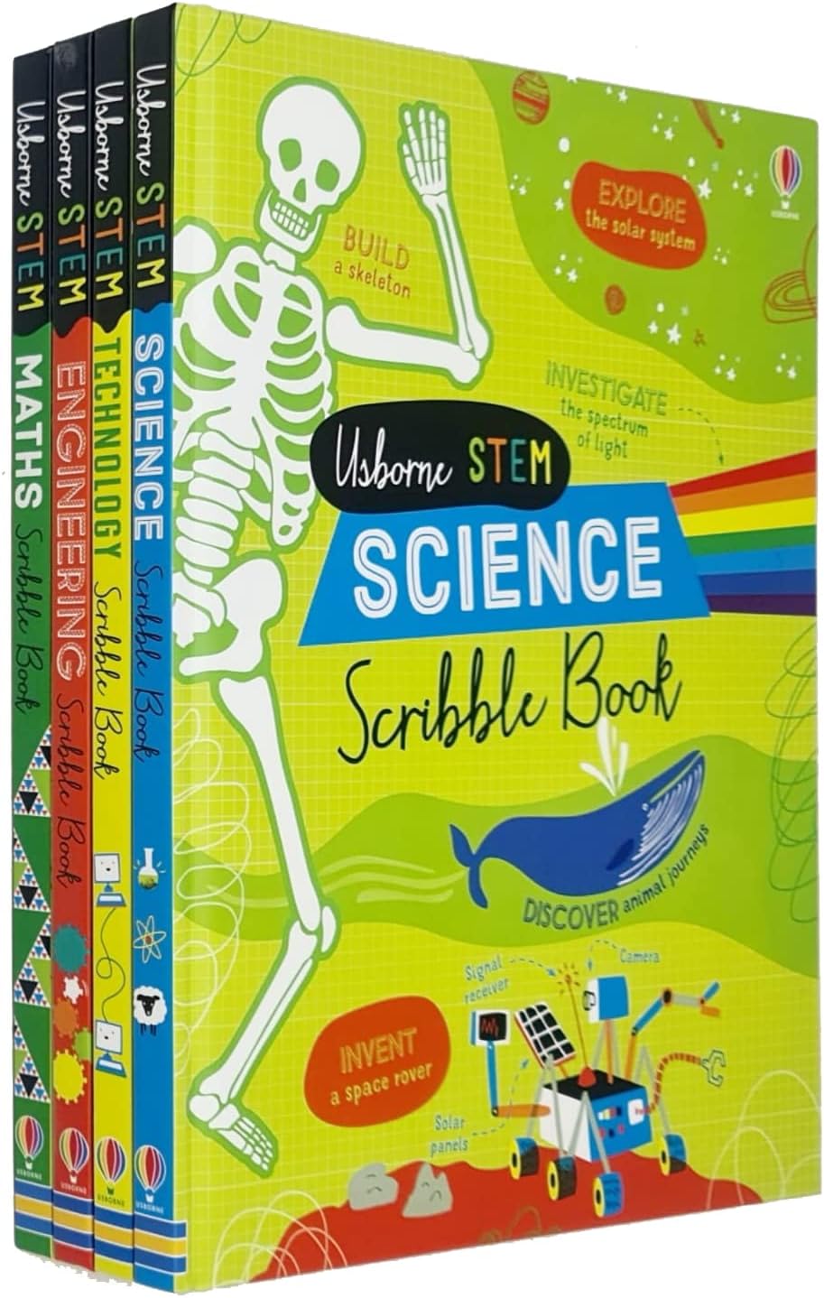 Usborne Stem Series 4 Books Collection Set - Science Scribble Book, Technology Scribble Book, Engineering Scribble Book, Maths Scribble Book