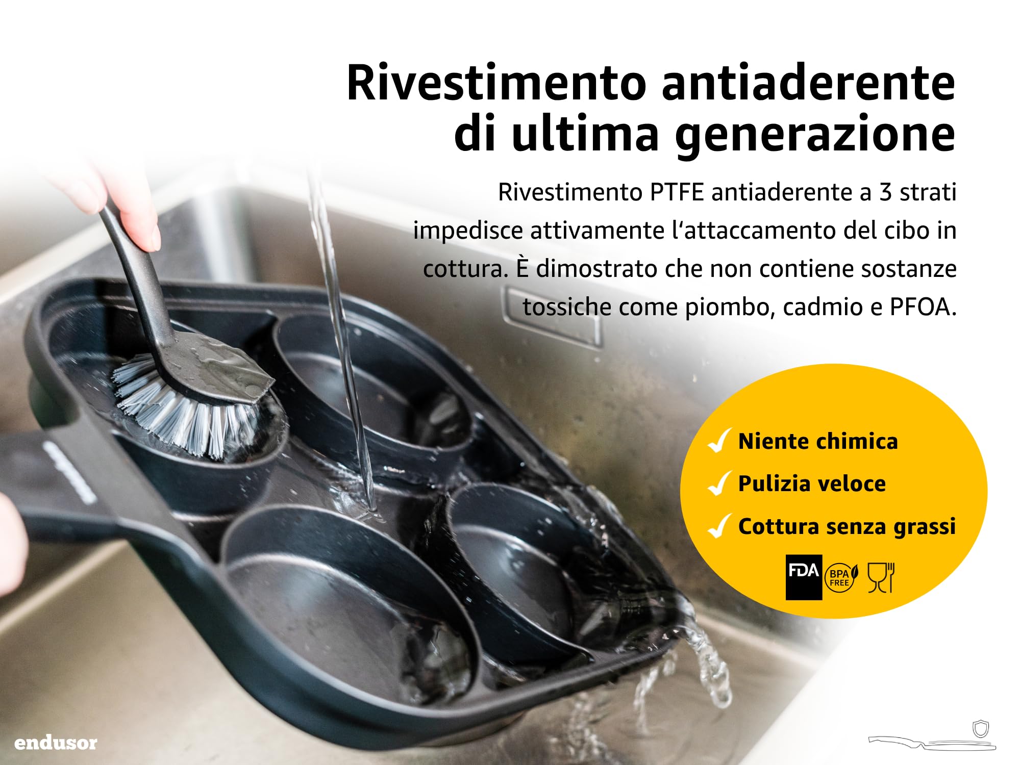 endusor Padella pancake e uova fritte - 27 cm padella per pancake antiaderente con coperchio | Per Fornelli a Induzione Gas Ceramica Elettrici Alogeni| Piastra a 4 stampi per Pancakes Uova Fritte