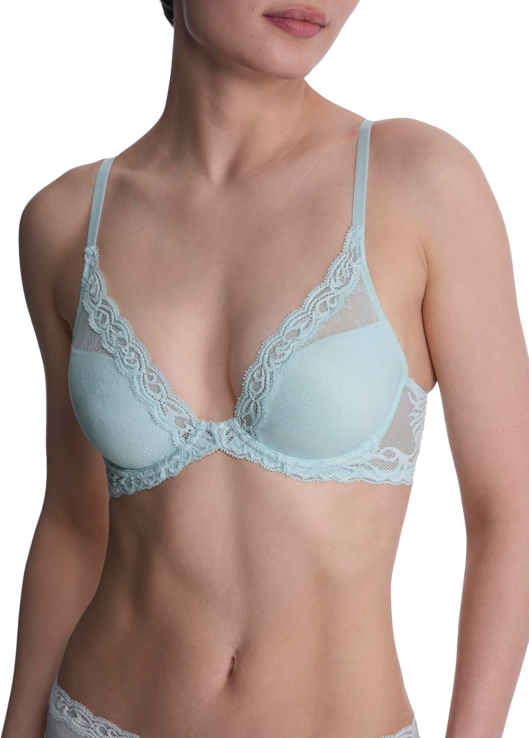 Natori Women's Feathers Plunge T-Shirt Bra 730023, Whipped Mint Lace/Mint Glass, 30DD - Image 4