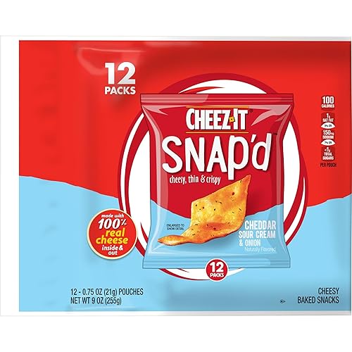 Miniatura 9 de Cheez-It Snap'd - Chips de galletas de queso, patatas finas, aperitivos para el almuerzo, cebolla crema agria cheddar, caja de 9 onzas (12 paquetes)