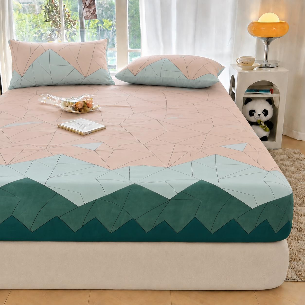 VOMZER Premium 320 TC Fitted Bed Sheet with Full Elastic - Deep Pocket Design - Wrinkle Resistant Fitted Bedsheet Double King 72x78 Pasta Green