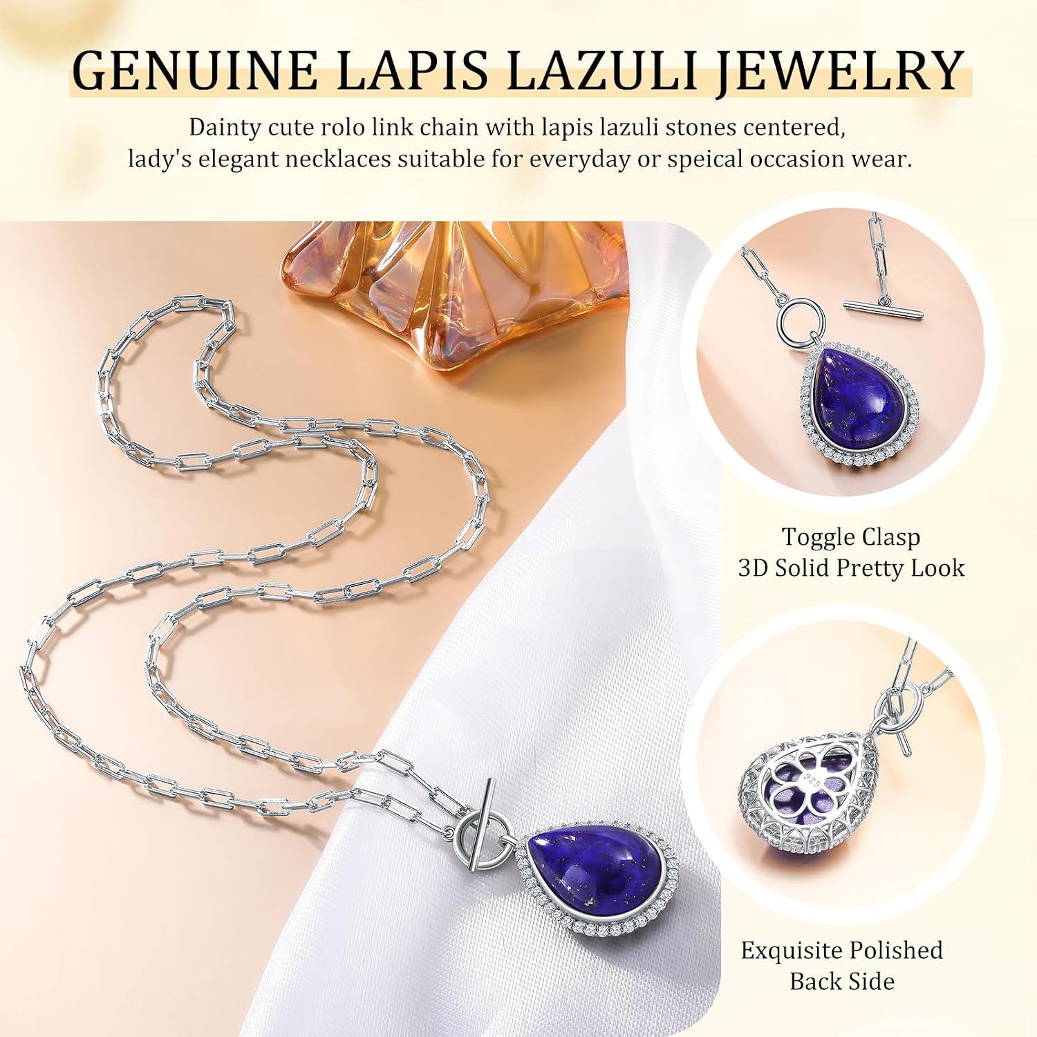 AIBAO 6-18 Cttw Genuine Turquoise/Red Coral/Lapis Lazuli/Malachite Halo Pendant for Women 925 Sterling Silver Paperclip Chain Necklace Western Jewelry