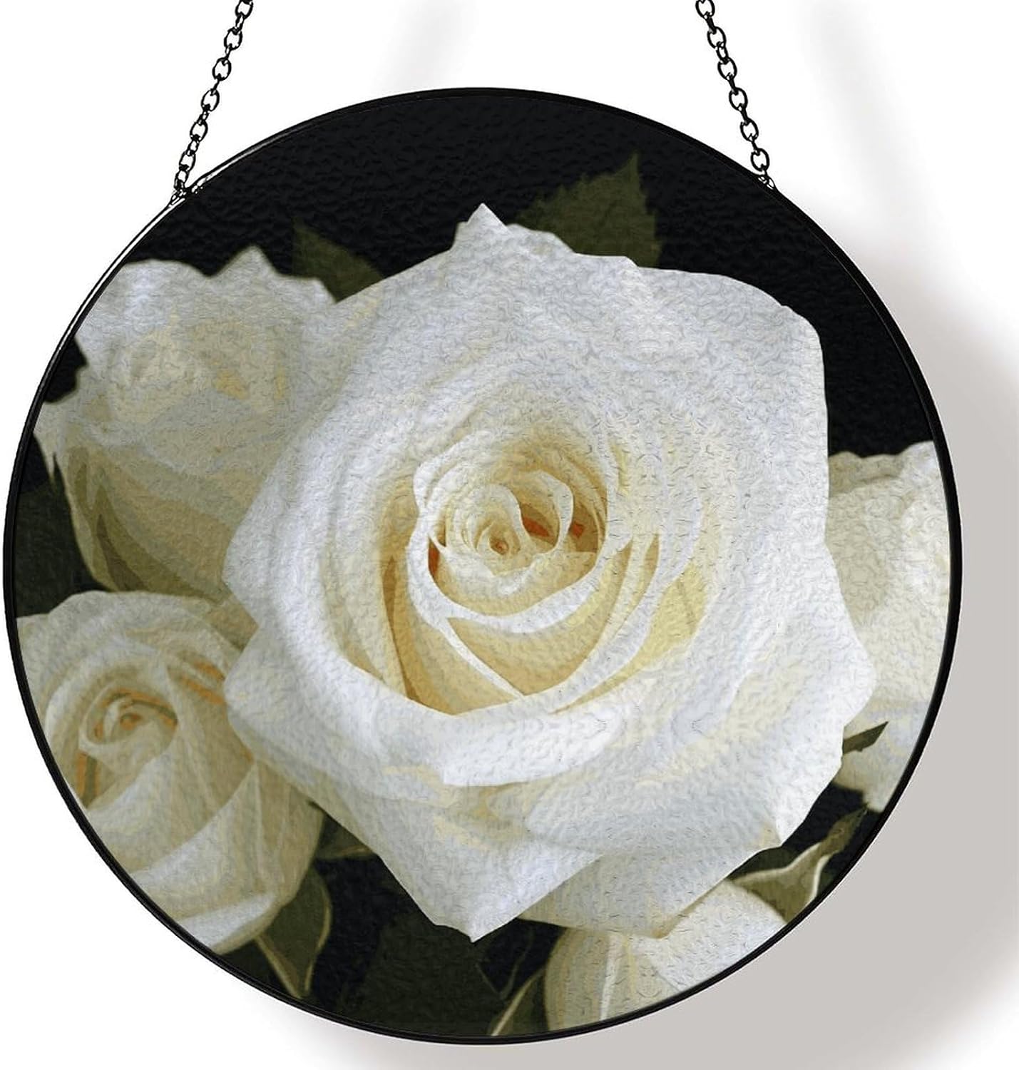 Stained Glass Hanging Sign Suncatcher, White Rose