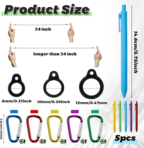 Miniatura 2 de Lewtemi 5 juegos de correa de bolígrafo de 24 pulgadas para portapapeles, soporte de cordón, hebilla de anillo de silicona para suministros de