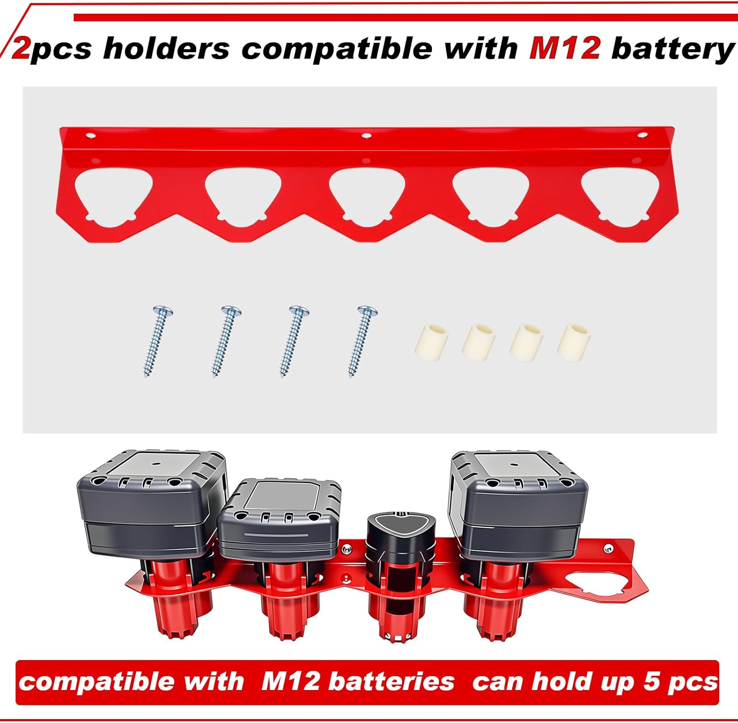 4 Pcs Metal Battery Holder Compatible with Milwaukee M18 M12 Batteries Wall Mount Battery Storage for 12v and 18v Batteries Wall Mount Rack with Screws