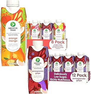 Greater Than Lactation Supplement Support, Coconut Water, Vitamins & Electrolyte Drink for Breastfeeding, Breast Milk & Immune Support, Variety Pack & Pomegranate Grape (20 Pack)