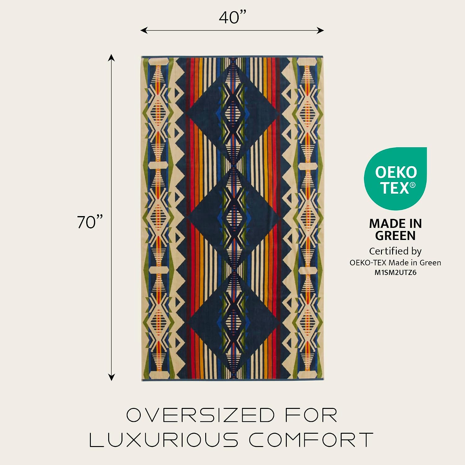 Pendleton Oversized Jacquard Spa Towels, 40 x 70 inches Bath Towels, 100% Cotton, Soft and Quick Dry for the Beach, Hot Tub, Pool - Creekside