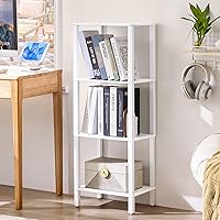 Vista 3 de 4 Tier Tall Wooden Bookshelf with Storage - Small White Bookcase for Small Spaces, Shelf for Living Room, Office, Bedroom, Kitchen - Industrial