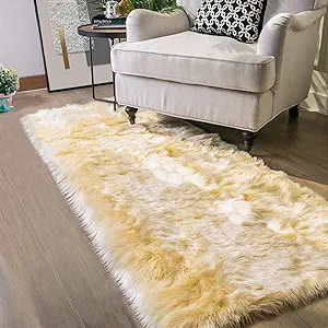 Latepis Light Yellow High Pile Faux Fur Runner Rug, 2x10 ft, Hallway, Bedroom, Living Room