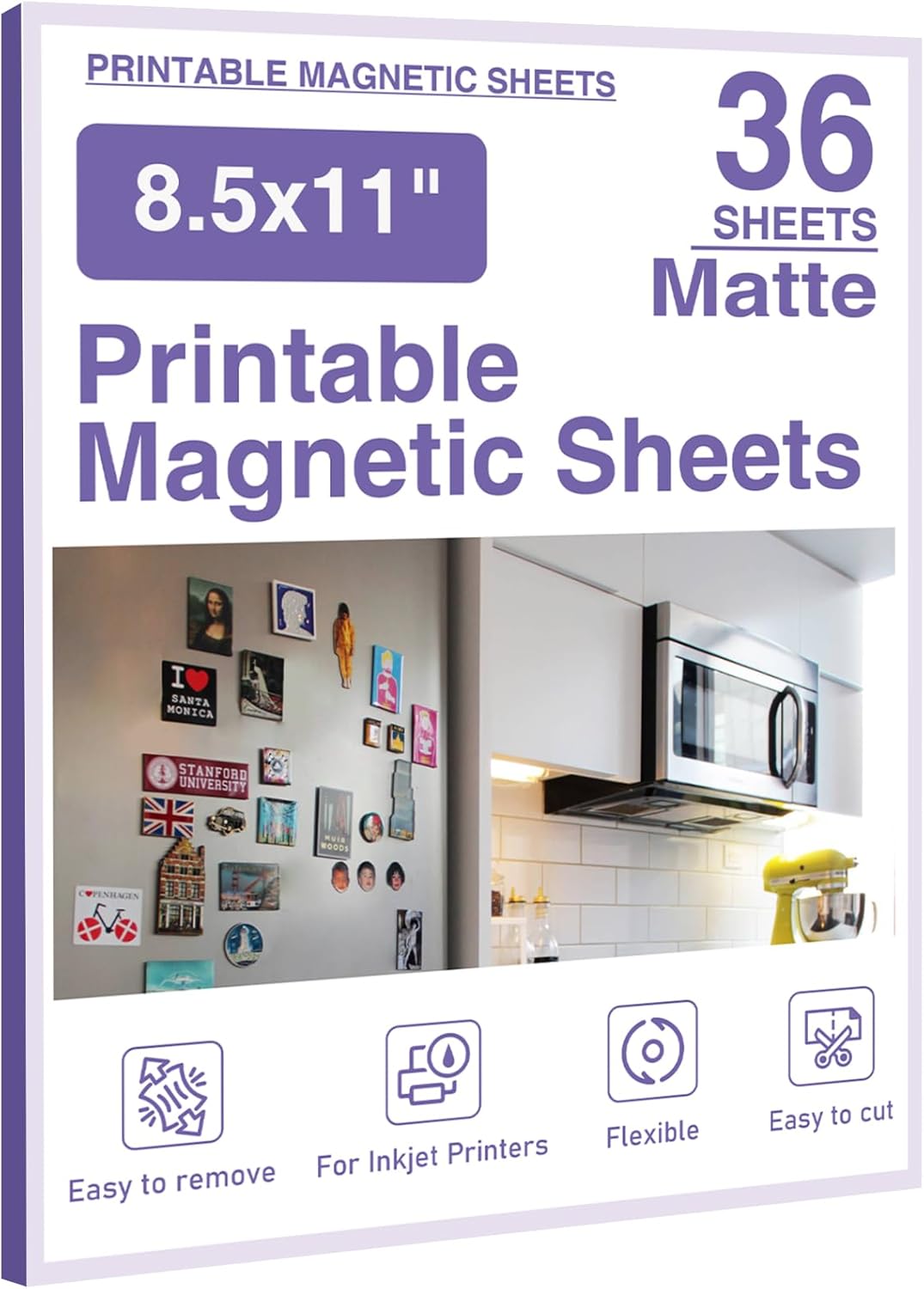 Printable Magnetic Sheets 8.5x11 Inches Matte Magnet Paper Sheet 36 Pcs Non Adhesive Magnetic Paper for Inkjet Printers, Flexible Magnet Photos for DIY Crafts