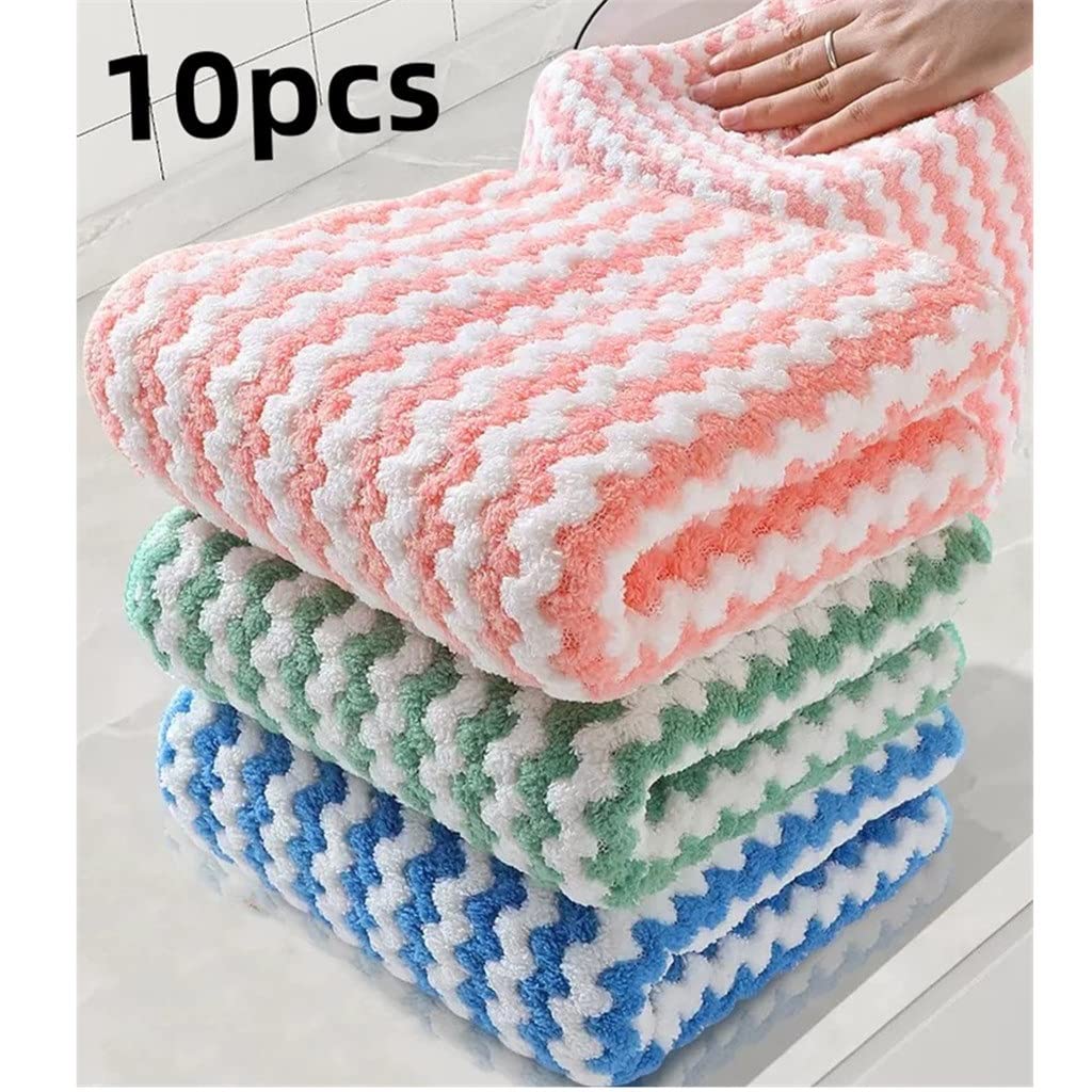 10 Uds. Estropajo de Cocina, paño de Cocina, Trapos para el hogar, Gadget, paño de Limpieza de Mesa de Aceite Antiadherente de Microfibra (Colores Mezclados 25x25cm)