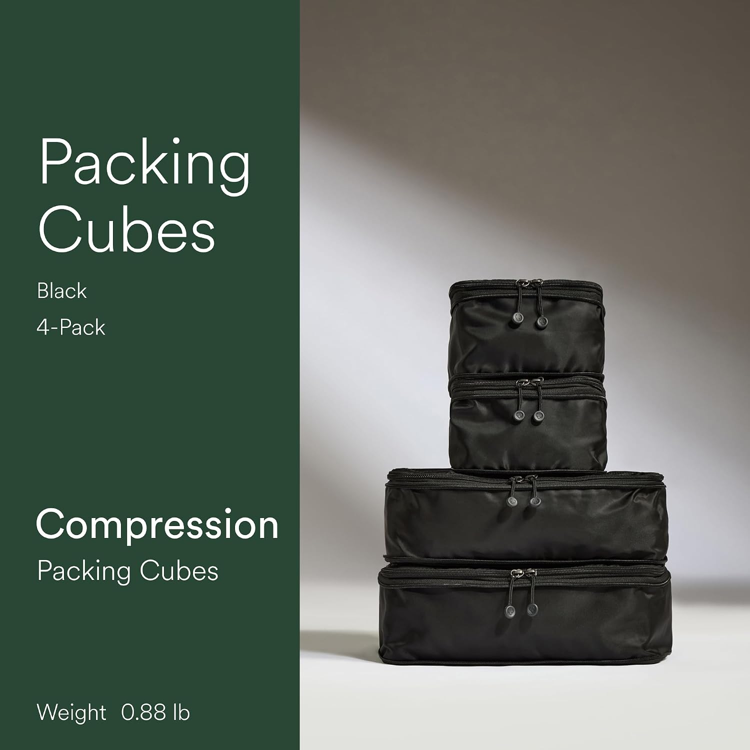 ANTLER - Compression Packing Cubes for Travel, Luggage Organiser for Suitcases or Bags, Travel Accessories, Set of 4, Black