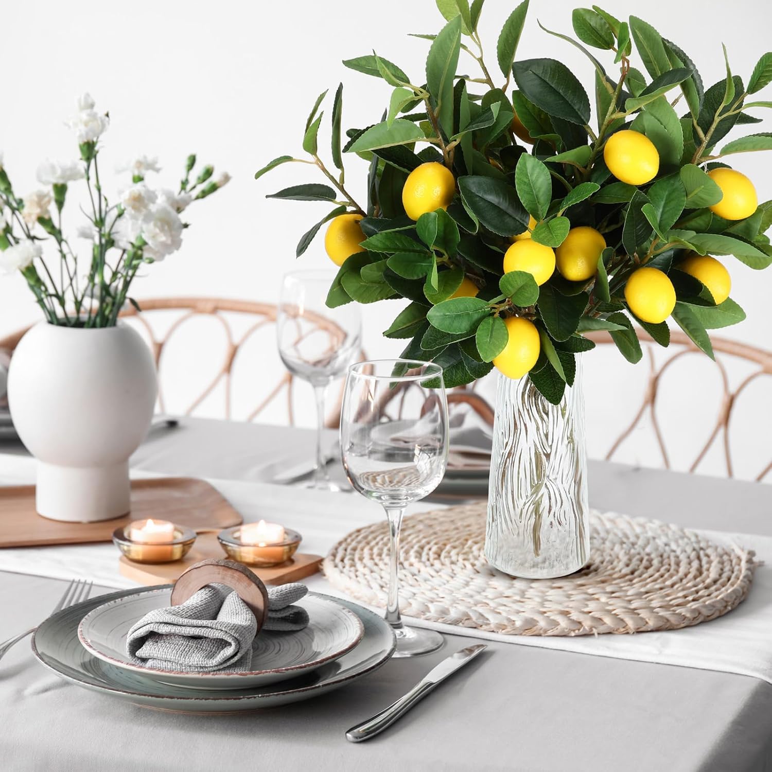 Giegxin 24 Pcs Artificial Lemons Tree Branches 18 Inch Faux Greenery Stems Lifelike Lemon Decor Fake Fruits Plant for Home Kitchen Dining Table Decor