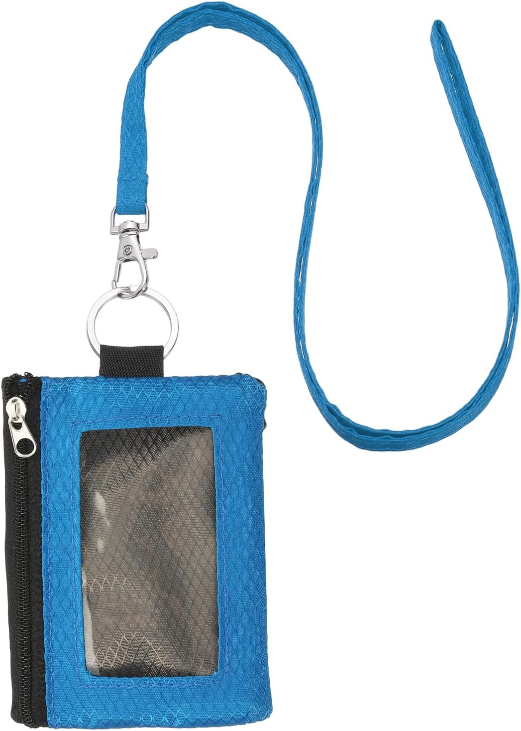 Minimalist RFID Blocking Wallet with ID Window, Small Wallet Water Resistant Zipper RFID Blocking Card Purse with Lanyard for Cards Cash Travel Women Men, Electric Blue/Amy Green