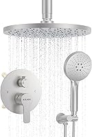 Vista 8 de KOJOX - Sistema de ducha de 10 pulgadas en oro cepillado con cabezal de ducha de lluvia de alta presión - Cabezal de ducha de mano de 3 ajustes