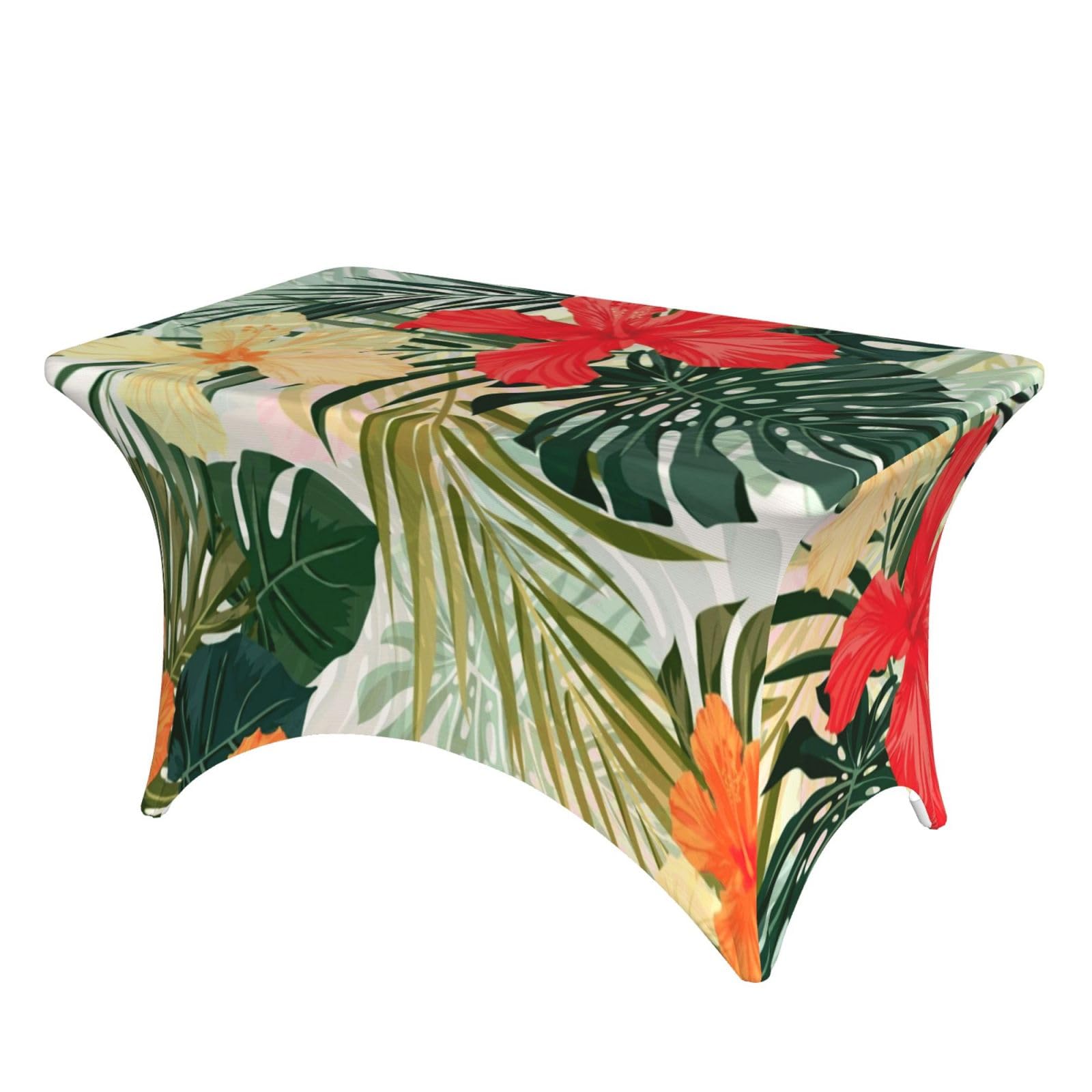 DCEHGEW 4FT Spandex Rectangular Table Cloth, summer hawaiian Printed Fitted Elastic Tablecloths Washable Table Cover for Event, Wedding, Banquet & Party
