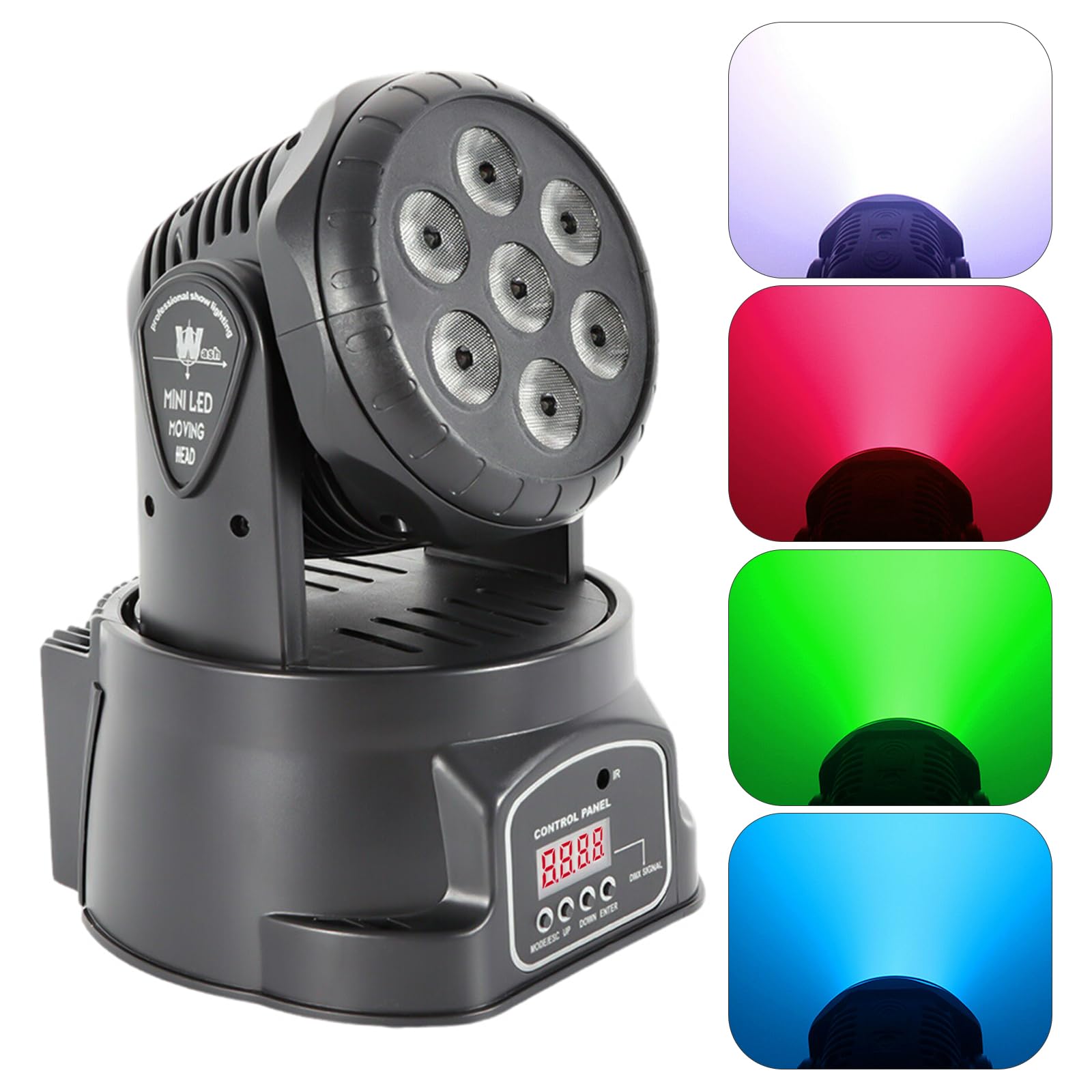 Moving Heads, 105W Bühnenbeleuchtung 7 LED RGBW Moving Head Bühnenlicht mit LED-Anzeige Bildschirm und Fernbedienung, für Hochzeiten, Geburtstagsfeiern, Bankette, Bars, KTV, 19 * 19 * 17cm