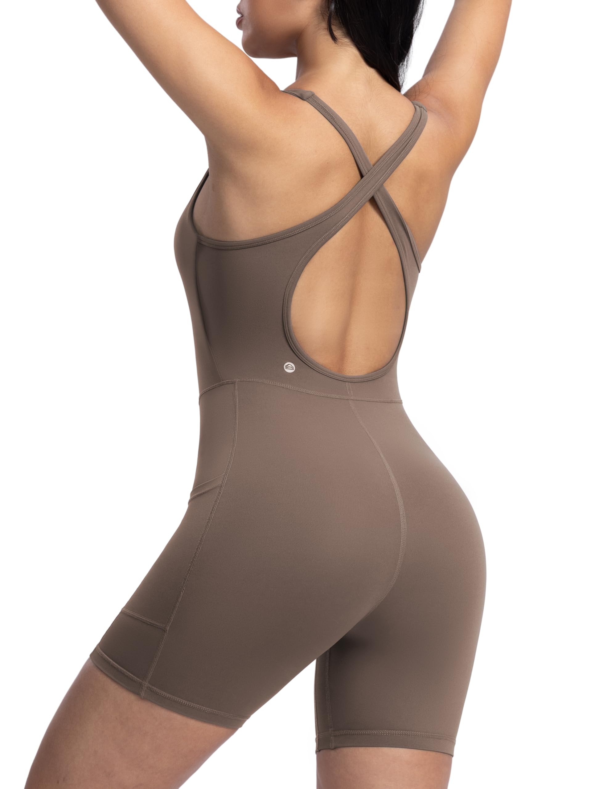 ENERBLOOM Womens Yoga Jumpsuits Workout One Piece Rompers with Pockets Bodycon Backless Bodysuits Padded