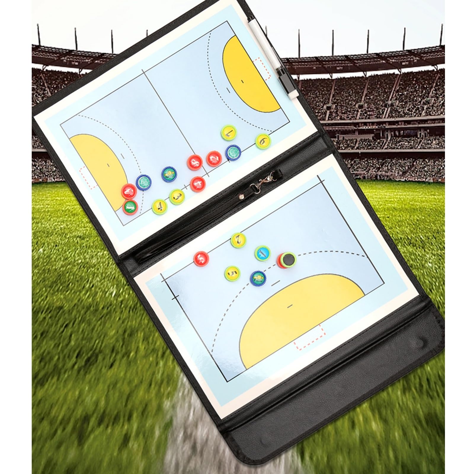 Pizarra con Marcadores Magnéticos para Balonmano, 1 Tablas de Entrenamiento de Balonmano con Bolígrafo Borrable y Diseño Asa, Resistente al Agua y Duradera, Enseñanza Instrucción