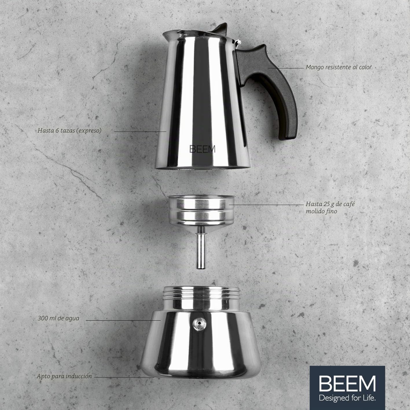 BEEM Cafetera italiana de acero inoxidable, 300 ml