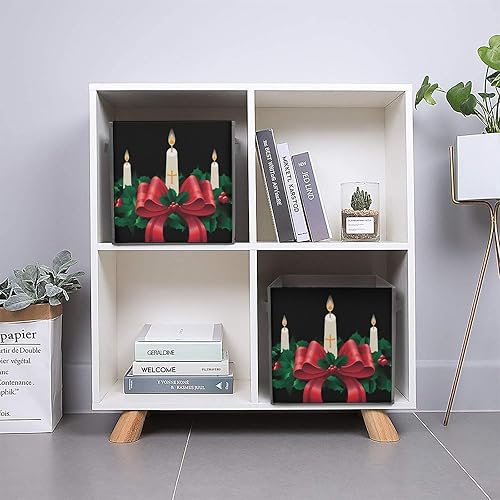 Miniatura 5 de Calendario de Adviento con coronas, cubos de almacenamiento plegables de tela con asas dobles, con velas, cestas plegables para estantes,