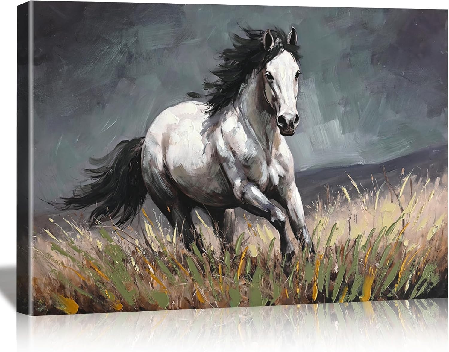DRLWGTY Dynamic Horse Canvas Wall Art,Galloping Horses with Hand-Painted Detail Highlights Modern Painting for Living Room,Ready to Hang