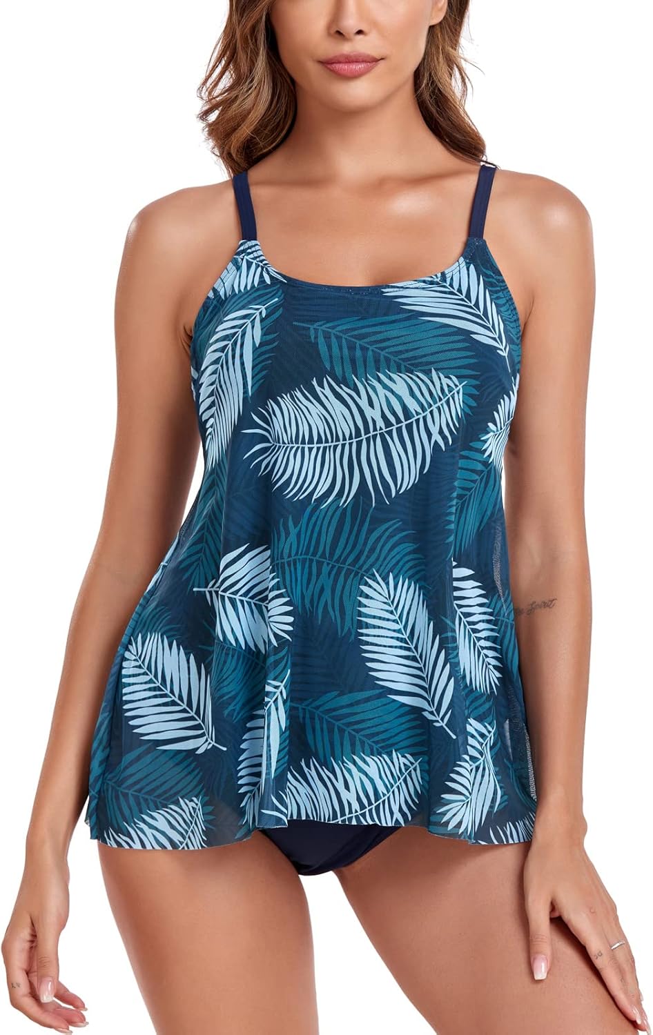 IHCEMIH Badpak voor dames, tankini, push-up, buikweg, hoge taille, badmode, veters, bloemen, badpak, zwempak, tweedelig