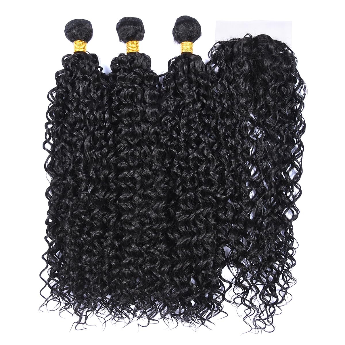 Luovce Synthetic Hair Extension Water Wave Synthetic Hair Weave Bundles 3 Bundles 22 inches with one Closure 230 Grams 1B Natural Colour