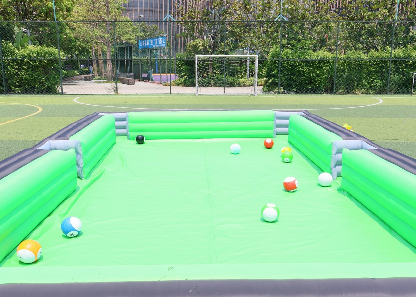 Giant Inflatable Soccer Pool Table Football Pool Pitch Billiards Inflatable Football Billiard Game with PVC mat, air Blower, 16 Balls for Party, Event
