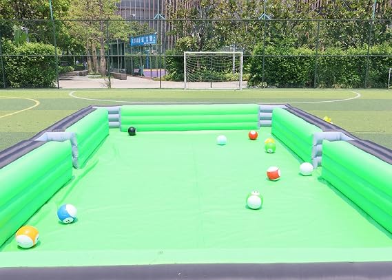 Giant Inflatable Snooker Football Pool Table Soccer Pool Pitch Billiards Inflatable Football Billiard Game with PVC mat, air Blower, 16 Balls for Party, Event