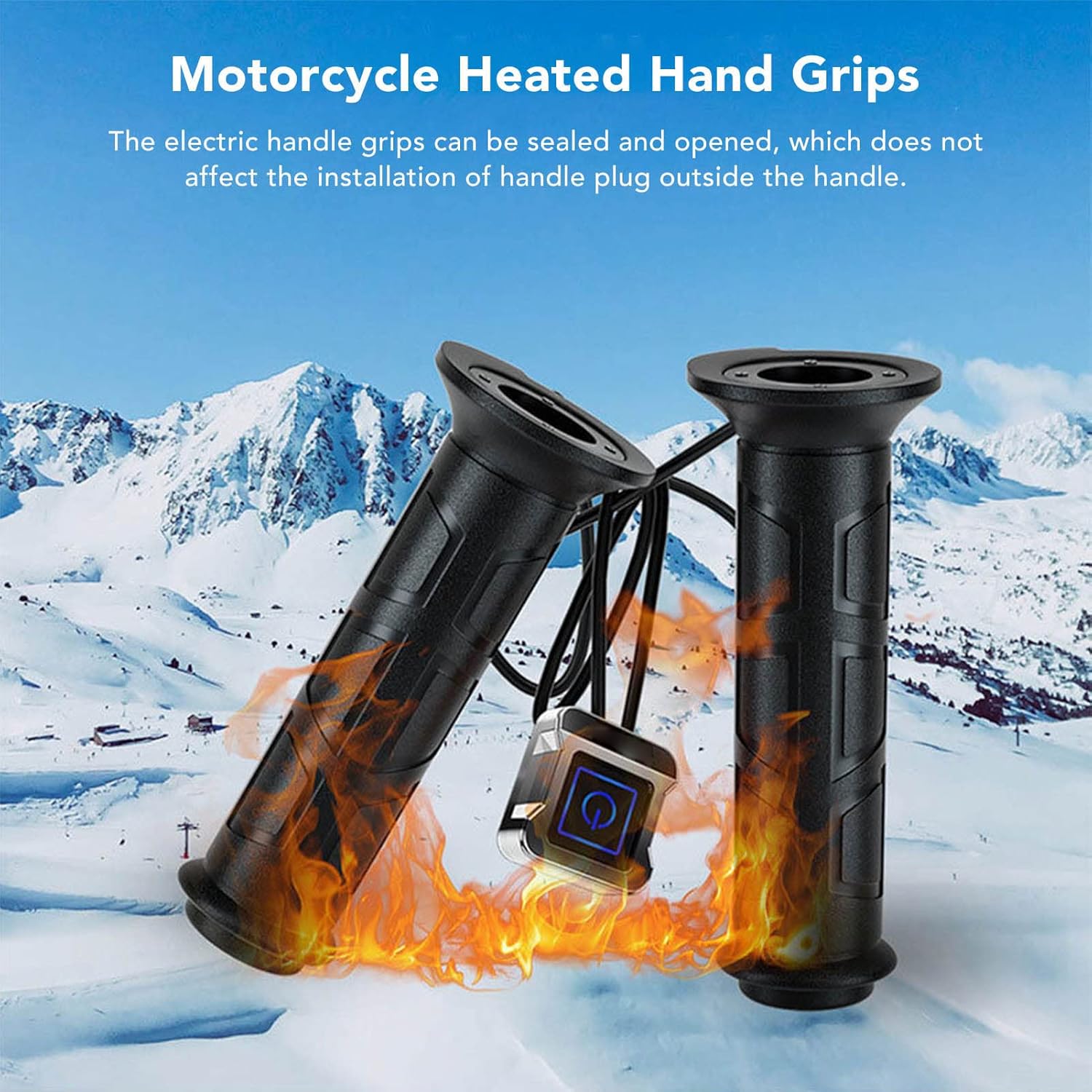 Motorcycle Heated Grips, DC12V Nitrile Rubber and Aluminum Alloy ATV Heated Grips, 22mm Pipe Diameter, Three Speed Temperature Adjustment