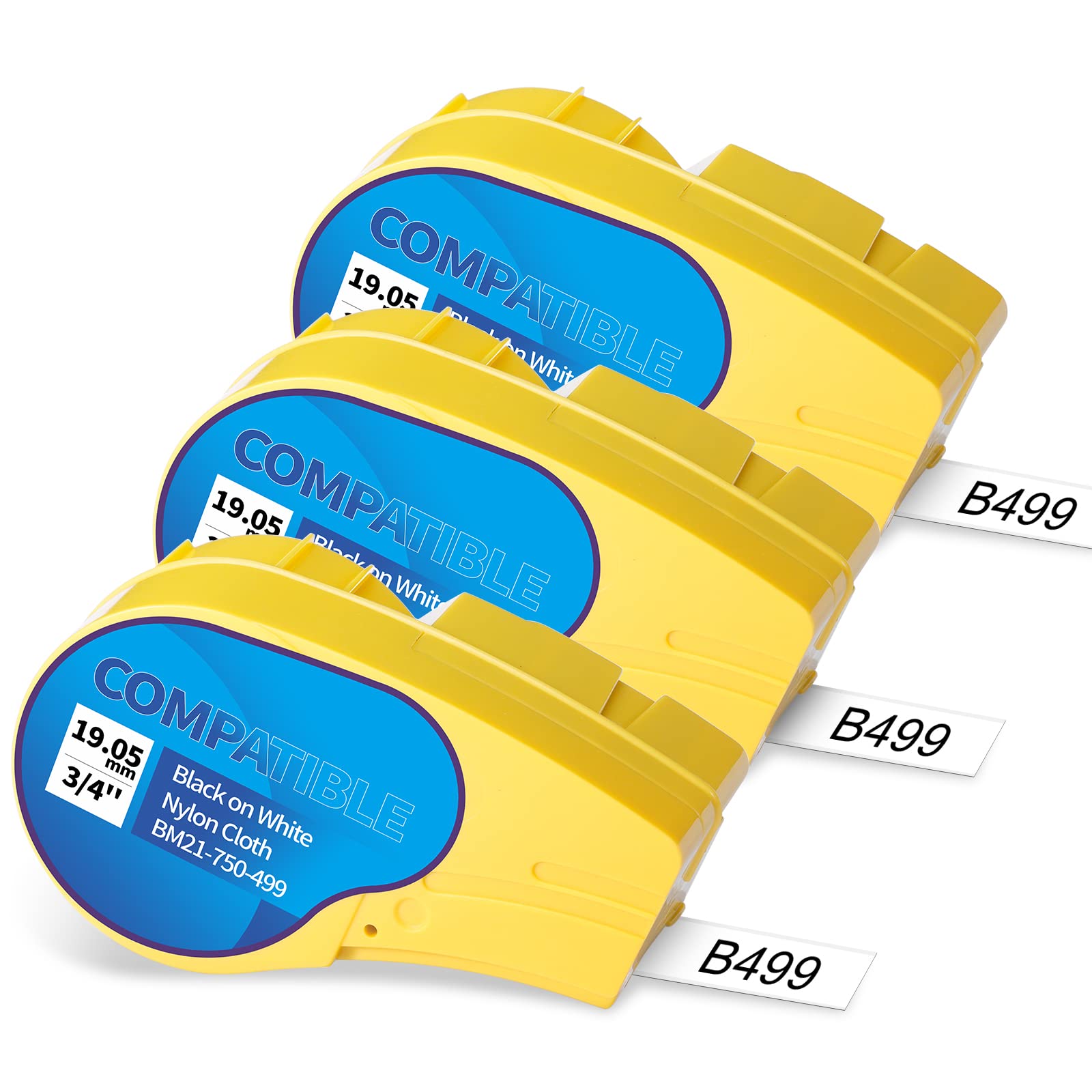 3X MarkField Compatible for M21-750-499 Nylon Cloth Tape 19.05mm x 4.88m Label, Permanent Acrylic Nylon Fabric Labels for Cable Identification/Lab Labeling, Black on White