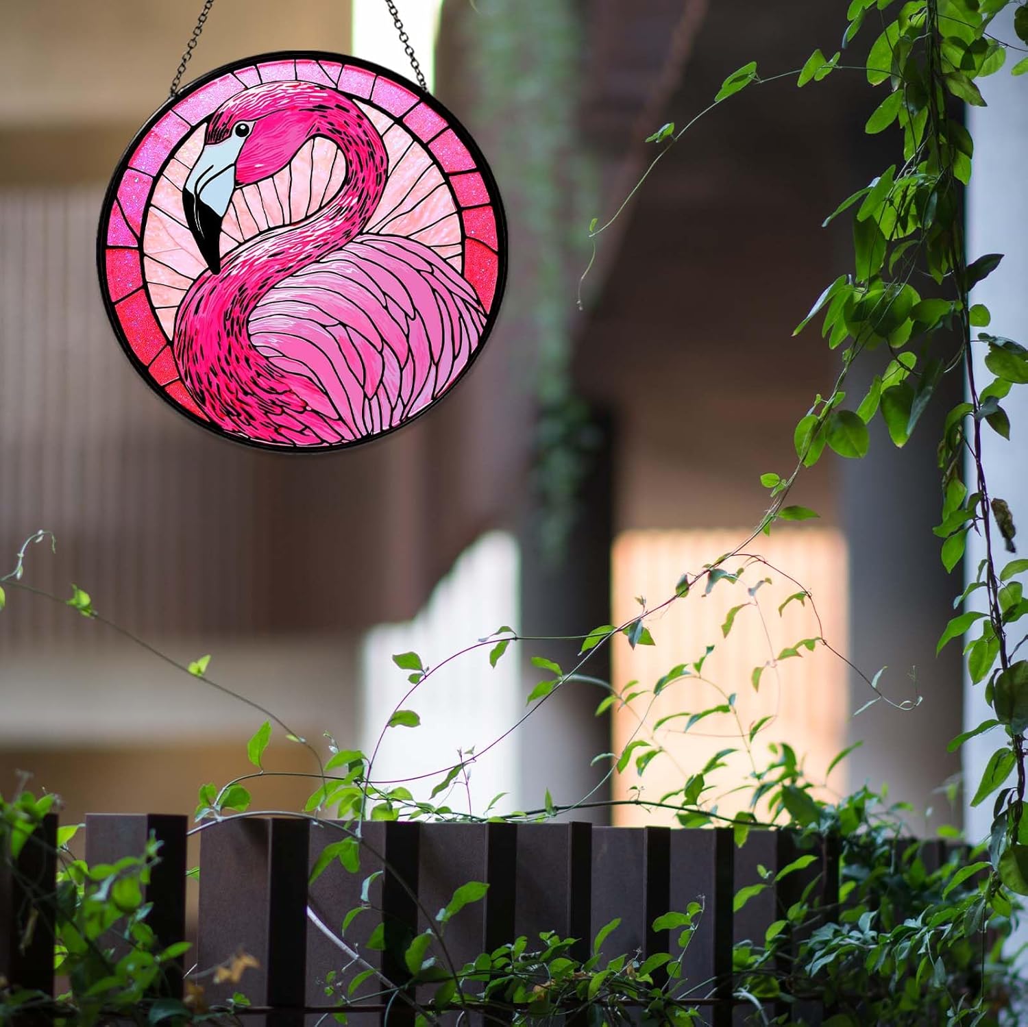 Flamingo Stained Glass Window Hanging 7.87inch Bird Light Sun Catcher Gifts for Women Wall Decor Handmade Flamingo SunCatcher Decoration for Garden Home Decor