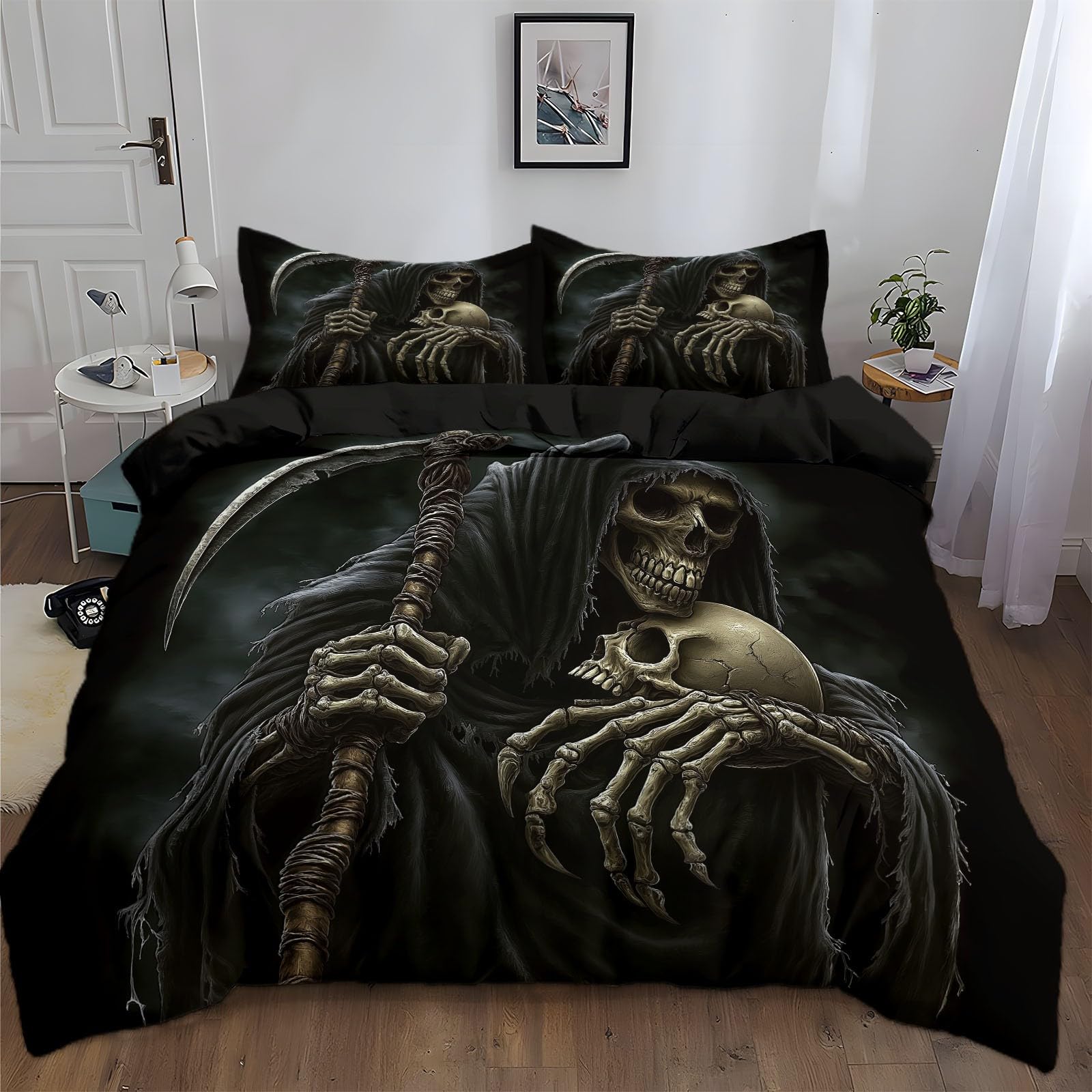 150x200cm Duvet Cover Sets - Doublesided Duvet Cover Horror Art Grim Reaper Skull Premium Microfibre Bedding Sets - soft Durable Bedding Horror Art Duvet Cover Sets
