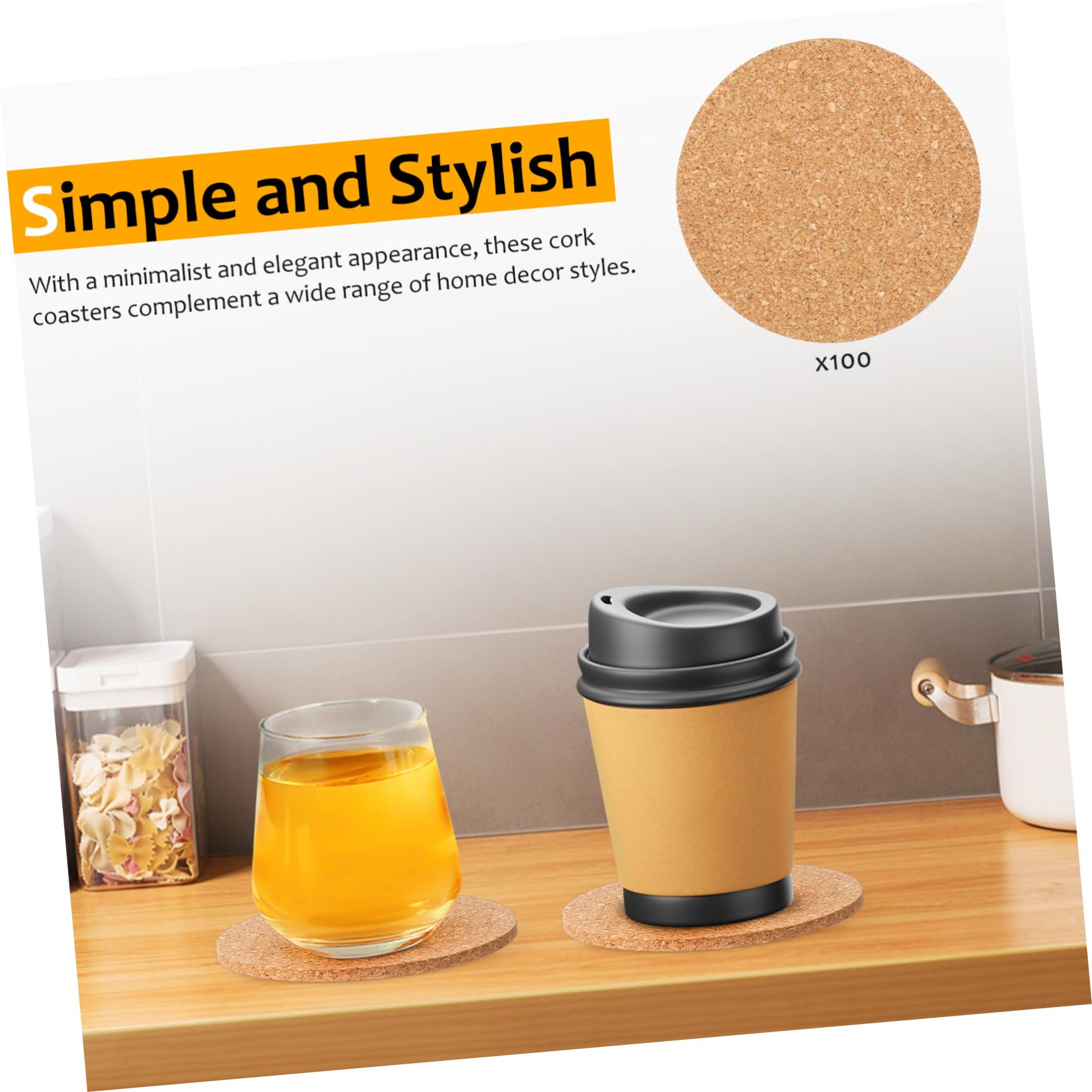ABOOFAN Lot de 100 sous-Verres Ronds en Liège Naturel, Design Antidérapant et Isolation Thermique, pour Table et Décoration Intérieure