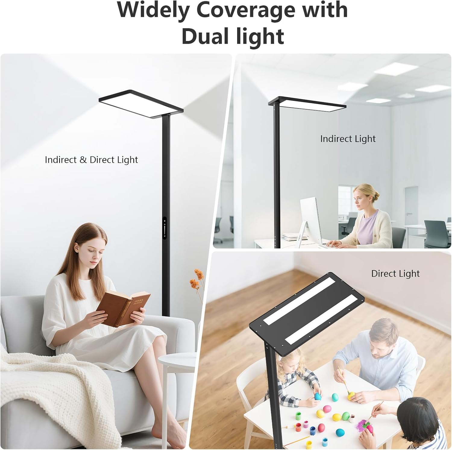 120W Led Floor Lamp, 10000LM Full Spectrum Eye Care Standing Lamp, 77" Tall Floor Lamp with 4000K Natural Daylight, Dimmable Bright Standing Light for Bedroom, Living Room, Study Room, Office